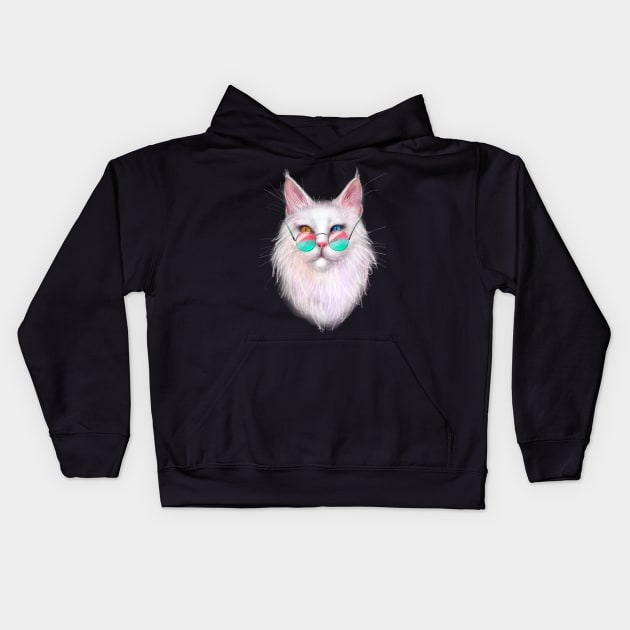 White Maine Coon Cat with Different-Colored Eyes Kids Hoodie by meridiem